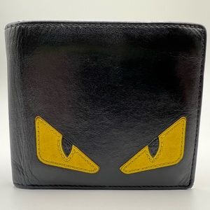 Fendi Monster Double Billfold Wallet Bugseye Black & Red Leather